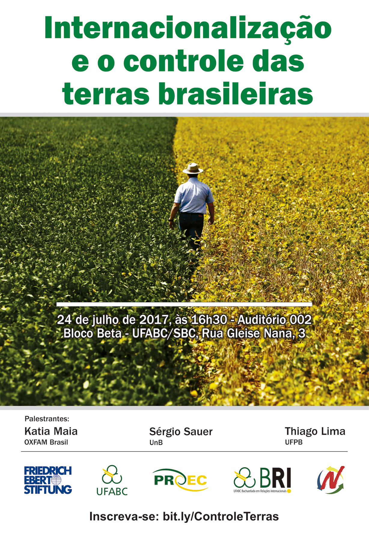 Cartaz Palestra Internacionalização e o controle das terras brasileiras